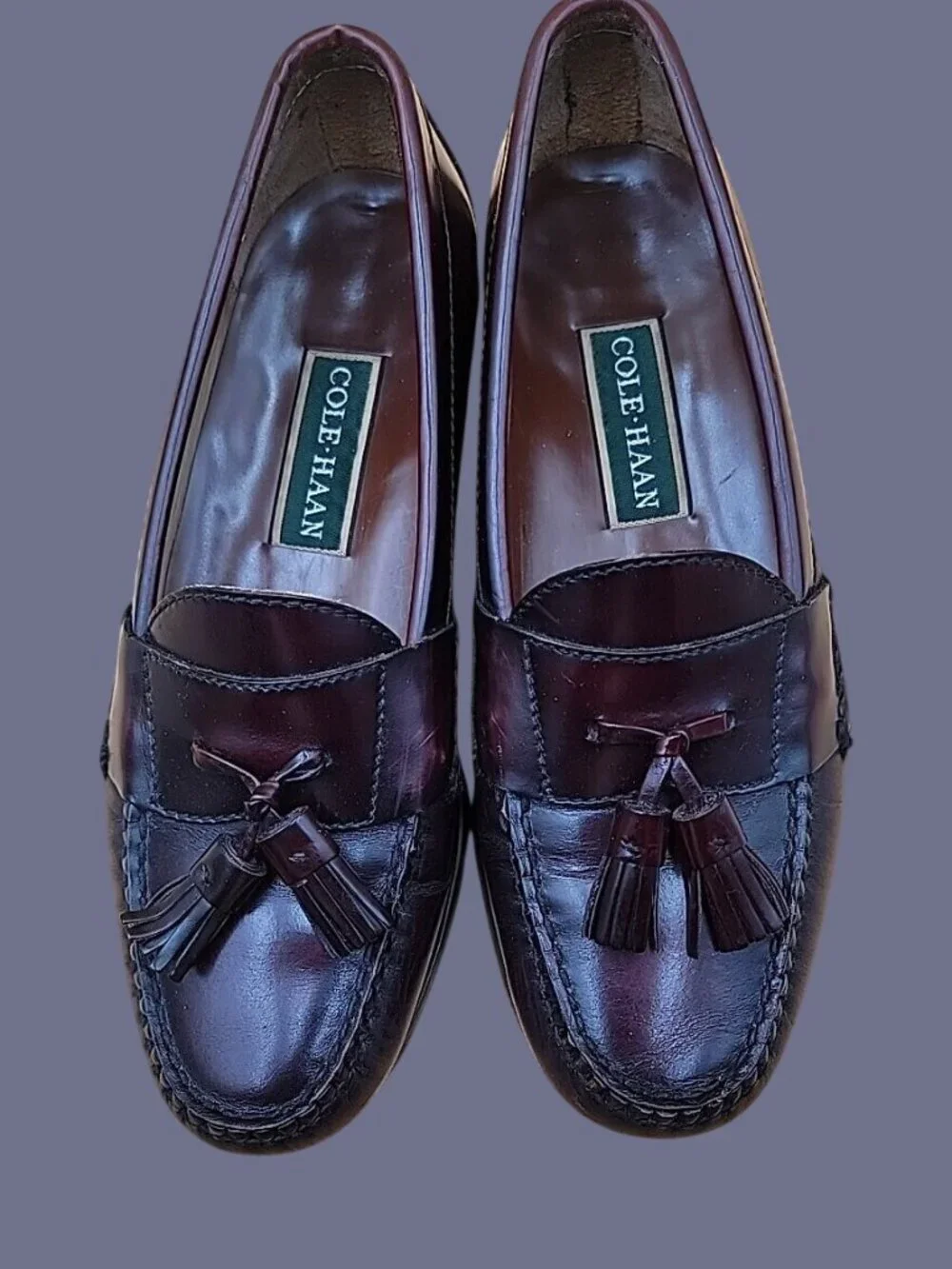 Cole-Haan Men’s Burgundy Tassel Polished Leather Loafers Dress Shoes Slip On SZ8